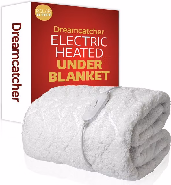 Dreamcatcher White Fitted Fleece Electric Blanket W/D/H: 190 x 137 cm