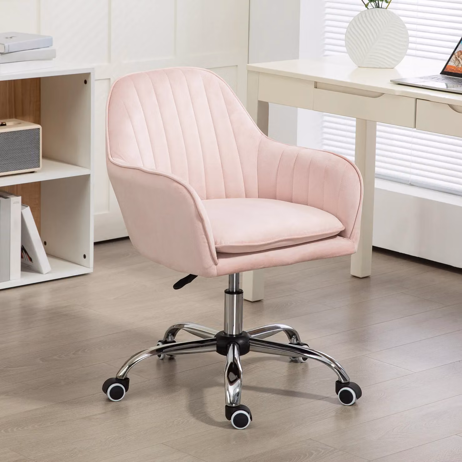 HOMCOM Pink Velvet Swivel Task Chair for Home Office – 2