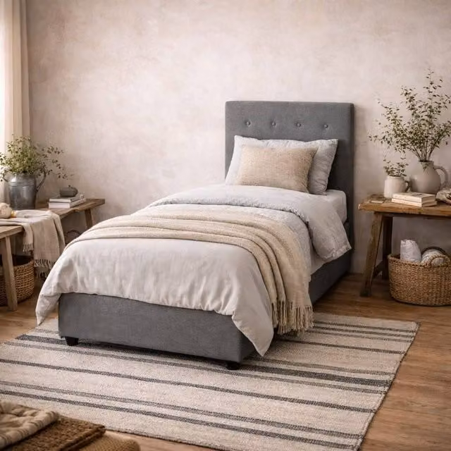 Wyld Haus Carrick Single Bed with Tufted Headboard and Lift Up Storage Base in Grey Velvet Fabric, 90 x 190 cm
