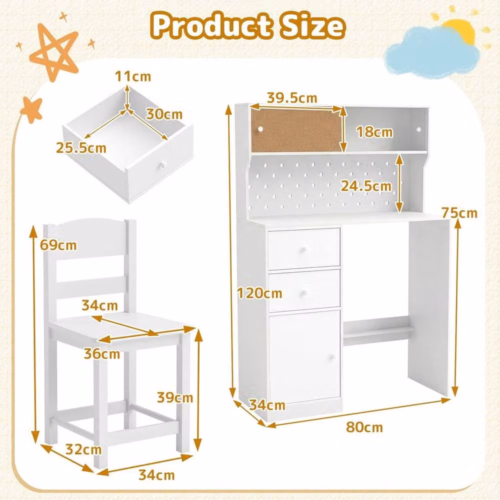 EONLION Modern White Childrens Study Desk and Chair Set with Rectangular Table and Matching Design – 2