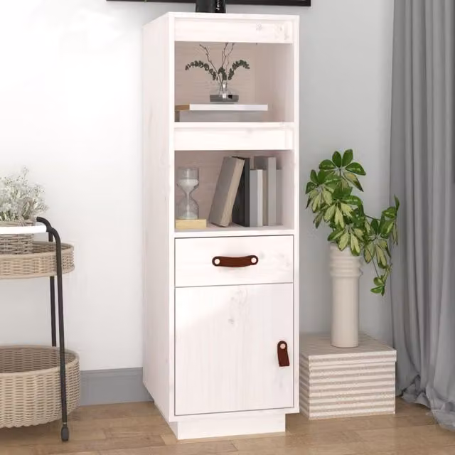 Berkfield Home White Rustic Solid Wood Pine Highboard, W/D/H: 34 x 40 x 108.5 cm
