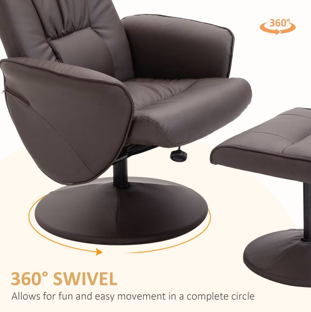 STILVORA Brown Synthetic Leather Recliner Armchair with Ottoman and 360 Degree Swivel Metal Frame – 5