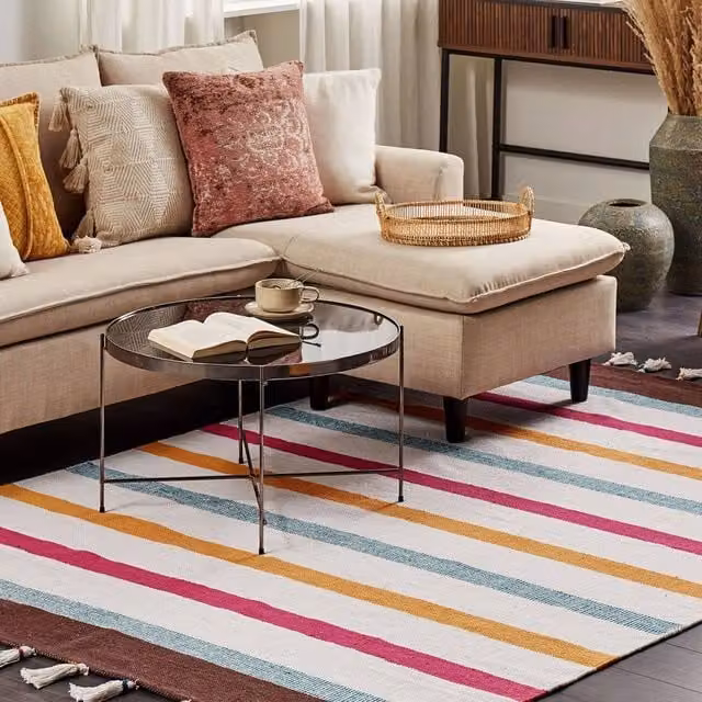 Wyld and Coco Handwoven Cotton Striped Area Rag Rug, Multicolour, W: 160 cm, L: 230 cm – 1