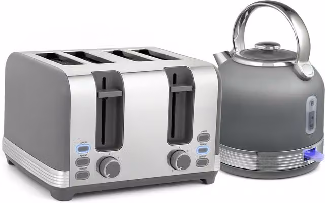 HOMCOM Stainless Steel Kettle and 4 Slice Toaster Set, Grey