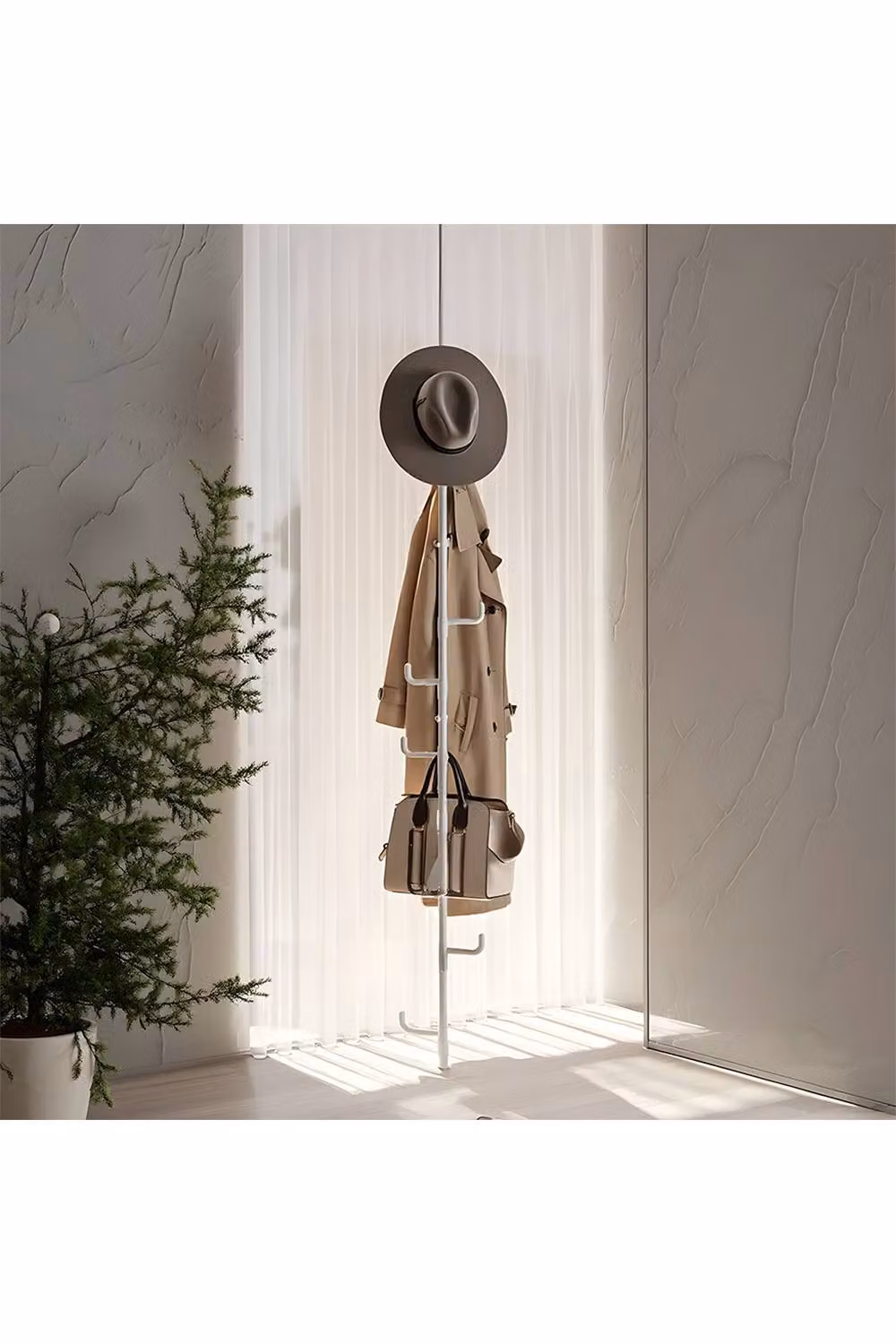 Living and Home No-Drill Adjustable Floor-to-Ceiling Metal Coat Stand in White – 3