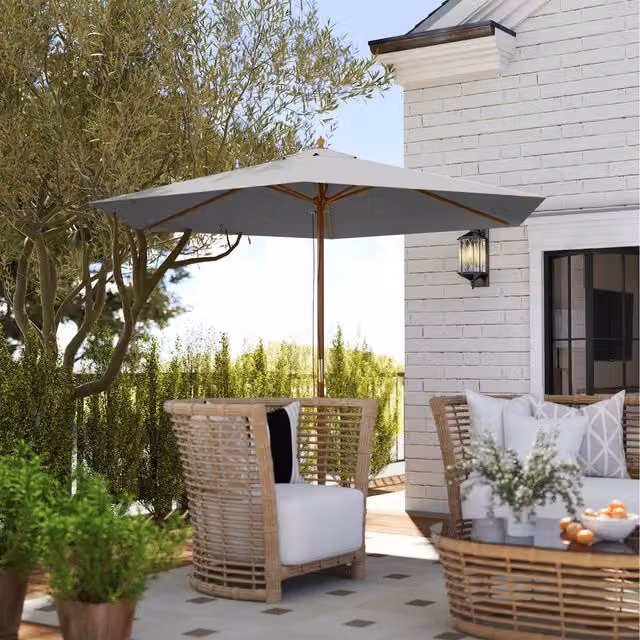 Outsunny Wood Garden Parasol in Light Grey, 2.5m