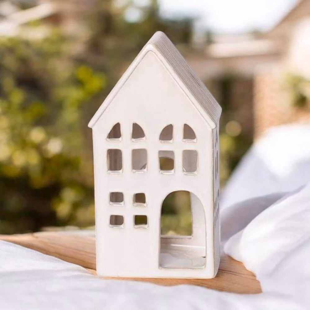 Minster House Ceramic and Concrete Tealight Holder, White, W: 8 cm, D: 11 cm, H: 21 cm – 2