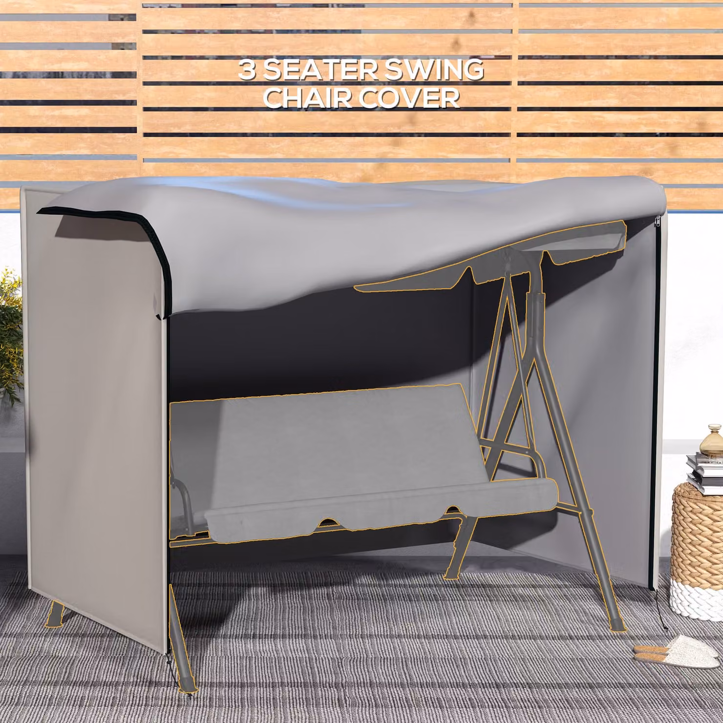 Outsunny Grey Three-Seater Swing Chair Protective Cover, W: 205 cm, D: 124 cm – 4