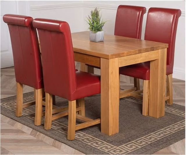 Thats Furniture Dakot Oak Small Dining Table and 4 Washington Red Leather Chairs, W: 127 cm, D: 82 cm