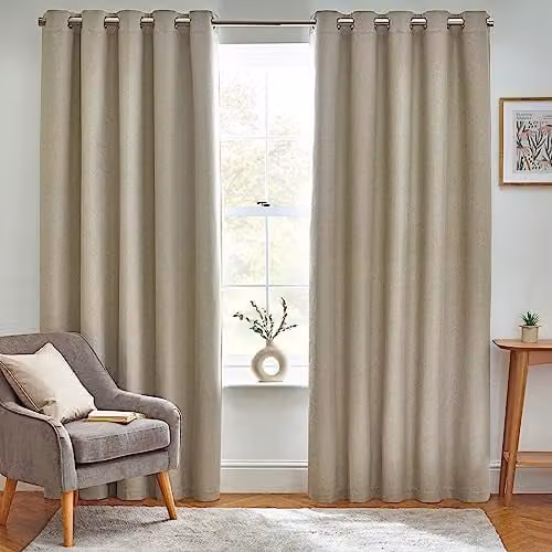 Furn Dawn Thermal Blackout Eyelet Curtains in Beige, Width: 229 cm, Drop: 137 cm – 1