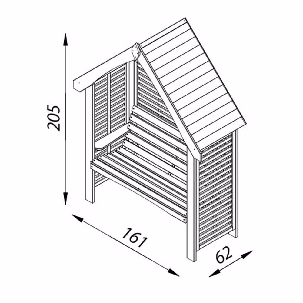 Primrose Brown Wooden 2 Seater Garden Bench with Slatted Sides and Rustic Arbour Design – 3