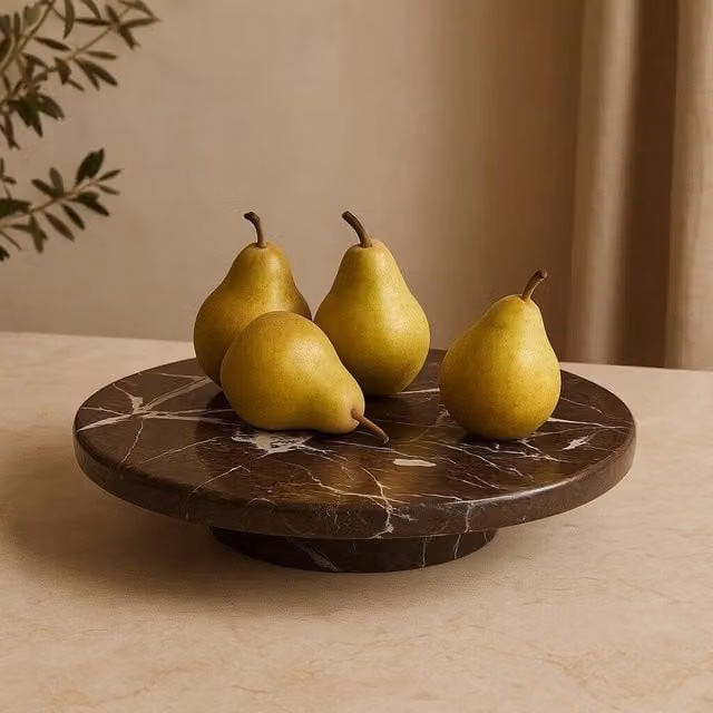 Orsina Salmo Red and White Marble Round Lazy Susan