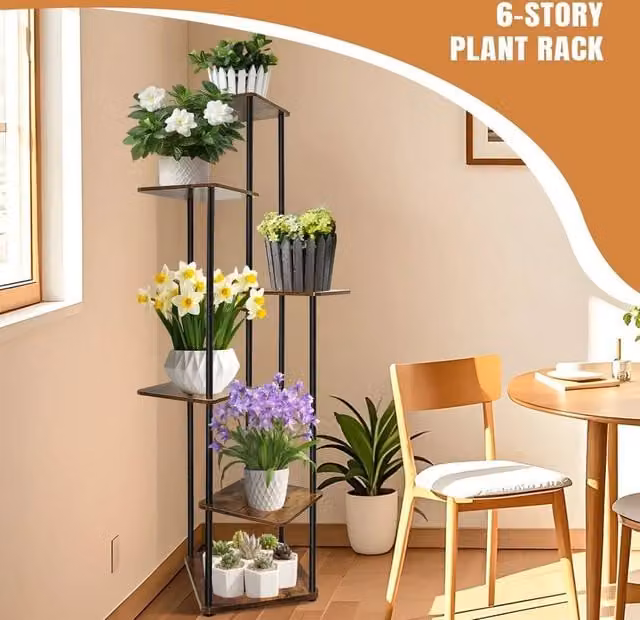EONLION 6 Tier Tall Corner Plant Stand in Brown – 1