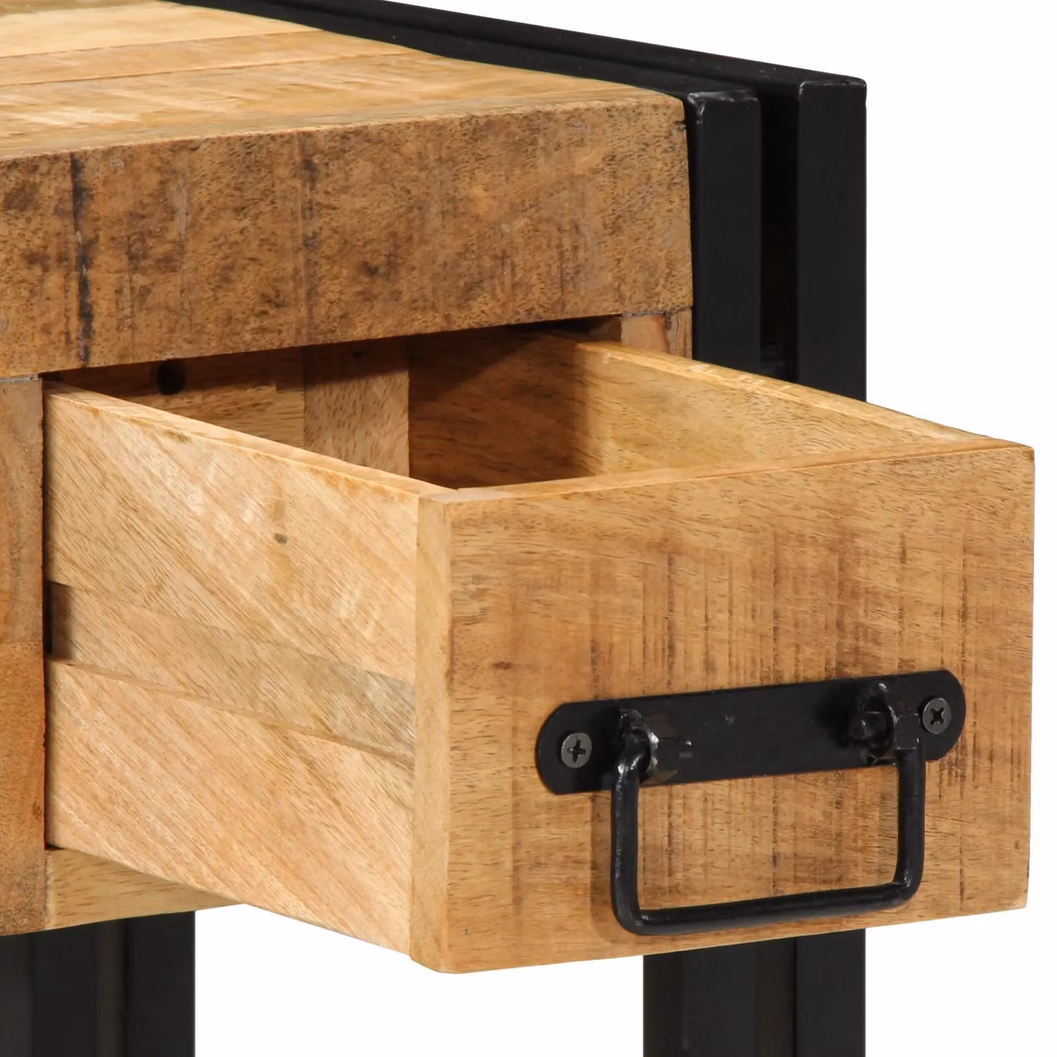 Berkfield Home Modern Square End Table with Drawer in Black and Brown Solid Mango Wood, W/D/H: 30 x 30 x 40 cm – 5
