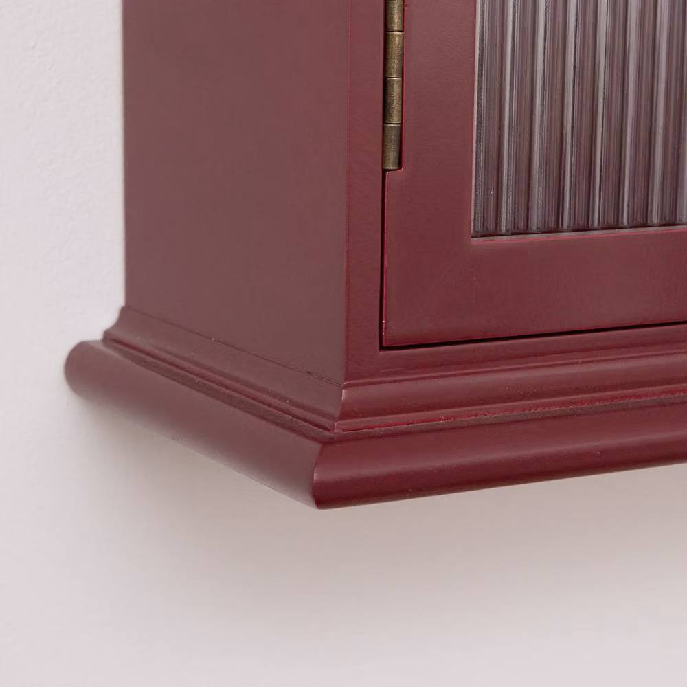 Melody Maison Mulberry Red Reeded Glass Wall Cabinet in Dark Red – 4