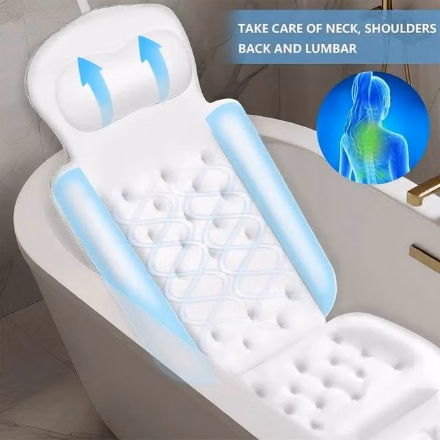 FLAVORA Full Body Bath Pillow with Suction Cups, White, Width: 180 cm, Drop: 180 cm