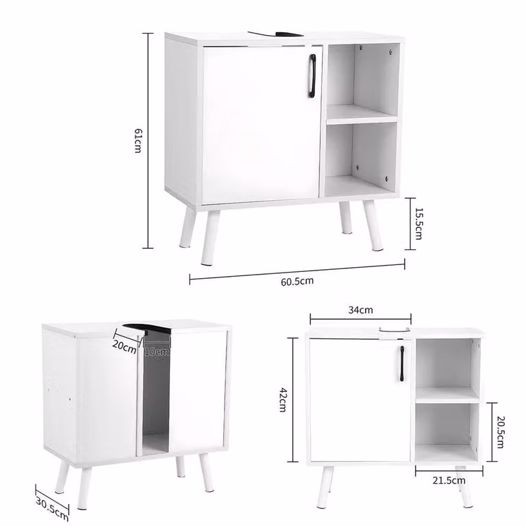 EONLION Modern White Freestanding Bathroom Under Sink Cabinet with Hinged Doors and Internal Shelves