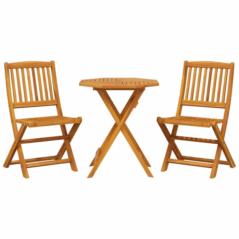 Berkfield Home Beautiful 3 Piece Folding Bistro Set in Brown Solid Acacia Wood – 2