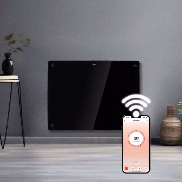 Futura 1000W WiFi Glass Electric Panel Heater, Black, Wall Mounted or Freestanding
