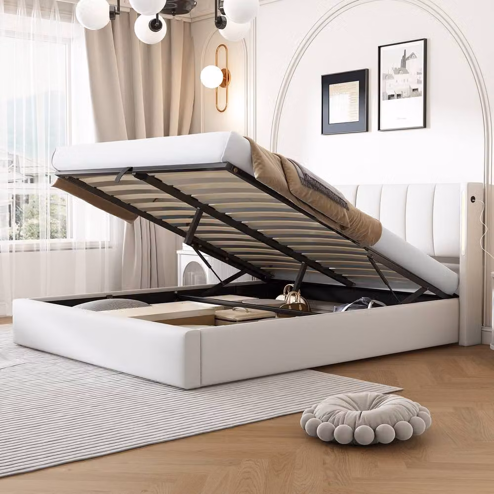 BTM White Super King LED Bed with Hydraulic Storage and USB Charging, W/D/H: 180 x 200 cm – 5