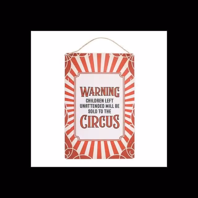 KDMD Red Striped Metal Circus Warning Hanging Sign