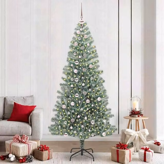 Berkfield Home Snow Flocked Artificial Christmas Tree with LED Lights, Green, Height: 240 cm – 1