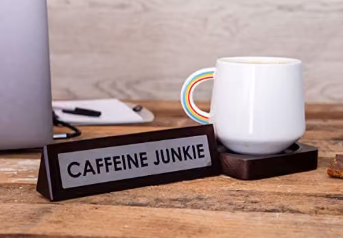 Boxer Gifts Caffeine Junkie Wooden Desk Sign and Coaster in Black – 2