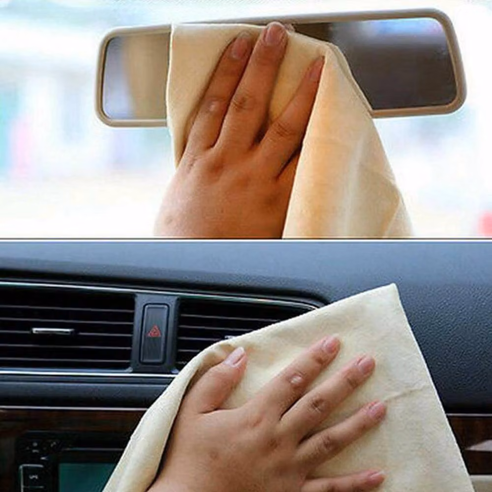 FLAVORA Large Natural Chamois Leather Car Wash Drying Cloth, Beige, 0.6m2 – 4