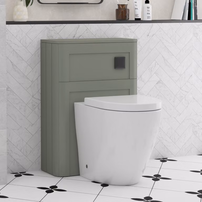 Royal Bathrooms Henley 550mm Sage Green BTW WC Unit with Elva Rimless Short Projection Ceramic Toilet Pan, Seat and Cistern