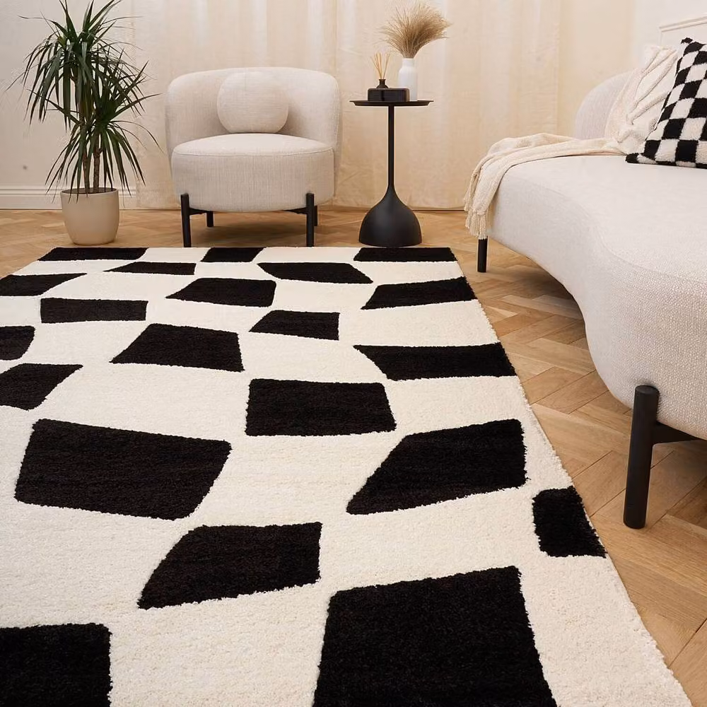 THE RUGS Joli Chequered Soft and Dense Pile Living Room and Bedroom Rug in Black, W: 200 cm, L: 290 cm – 9