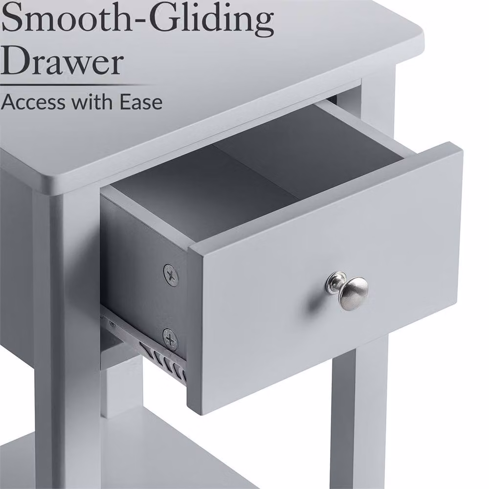 NESTLUNE Grey Slim Modern Bedside Table for your Bedroom – 2