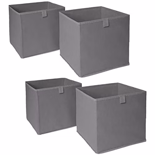 OHS Set of 4 Fabric Collapsible Storage Boxes in Grey, W/D/H: 27.0 x 27.0 x 27.0 cm – 1