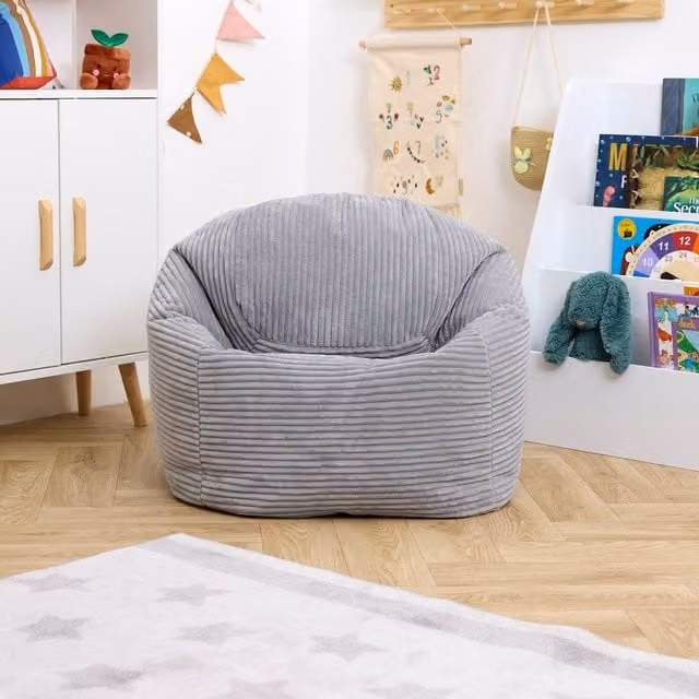 ICON Grey Corduroy High Rest Beanbag for Children with Removable Cover