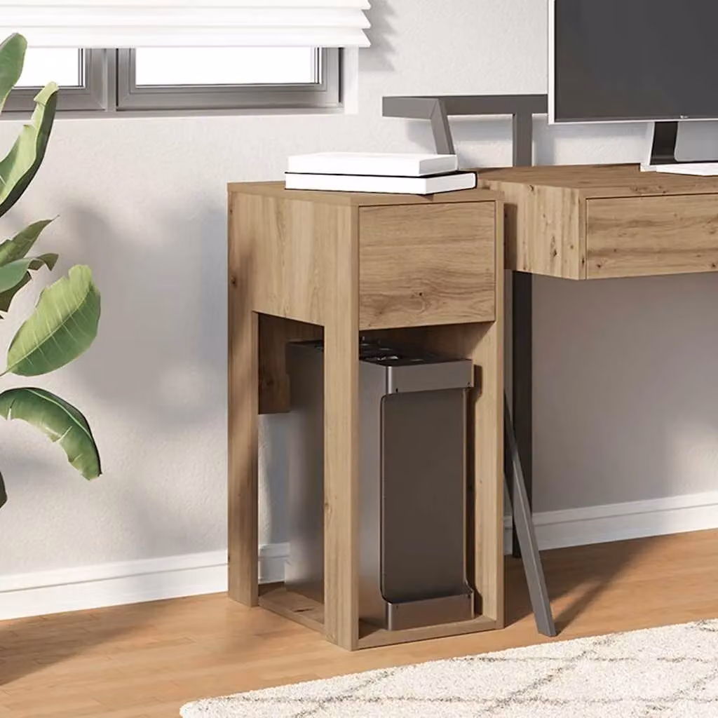 Berkfield Home Computer Tower Stand with Drawer in Artisan Oak Brown, W/D/H: 30 x 44 x 74 cm – 3