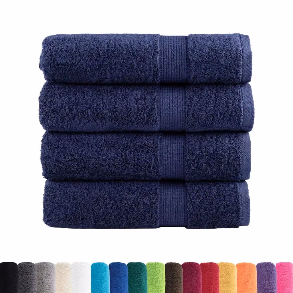 Berkfield Home Premium SOLUND Cotton Terry Hand Towels, 4 Pack, Navy Blue, W: 50 cm, L: 100 cm, 600gsm – 2