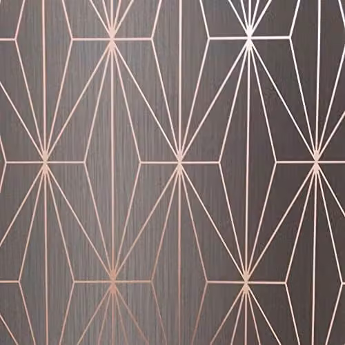 Muriva Kayla Geometric Diamond Triangles Vinyl Wallpaper, Charcoal and Rose Gold, 10m Roll