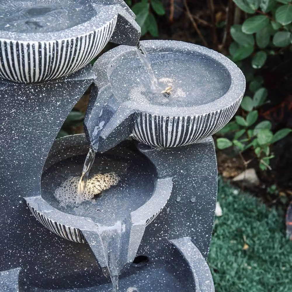 FLAVORA Grey Electric Water Fountain with LED Light and Cascade Flow, W/D/H: 100 x 100 x 47 cm – 4