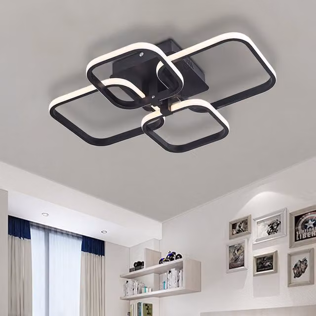 Livingandhome Multi-Square Minimalist Ceiling Light, Black Metal Frame, 42W