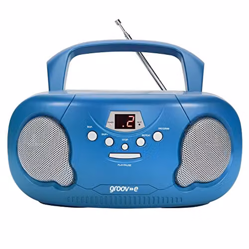 Groov-e Original Boombox Portable CD Player with Bluetooth and Radio in Blue