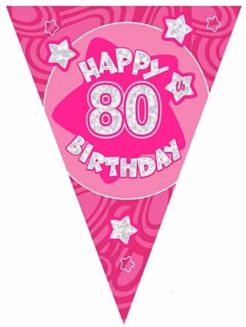KDMD Pink Holographic 80th Birthday Party Pennant Banner Pack of 20