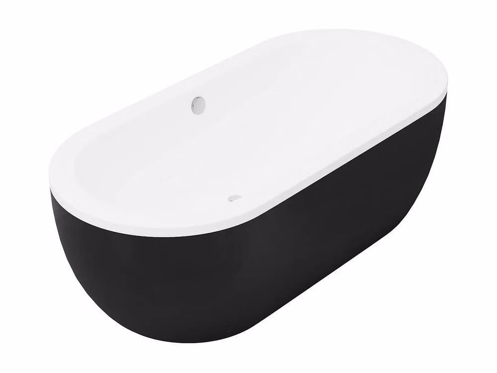 Vente-unique Oval Freestanding Acrylic Bathtub in Black, W/D/H: 170 x 80 x 58 cm – 3