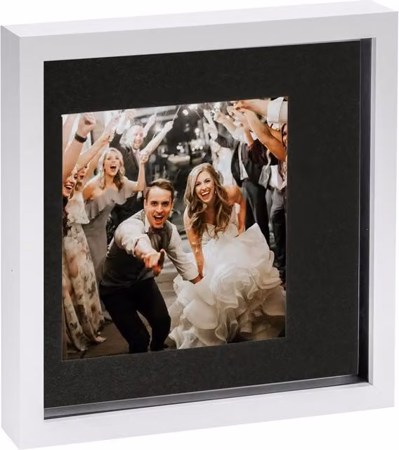 Nicola Spring Single Square 3D Box Photo Frame with 6x6 inch Mount in White or Black