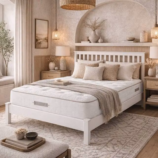 Aspire Classic 1000 Pocket Cashmere and Wool Mattress, Medium Comfort, White, W/D: 120 x 200 cm – 1
