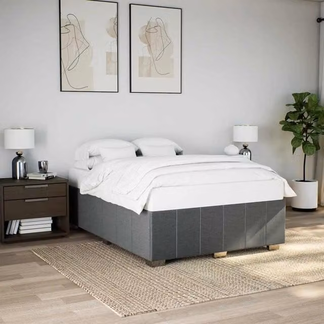 Berkfield Home Upholstered Fabric Bed Frame in Dark Grey, W/D/H: 140 x 200 cm