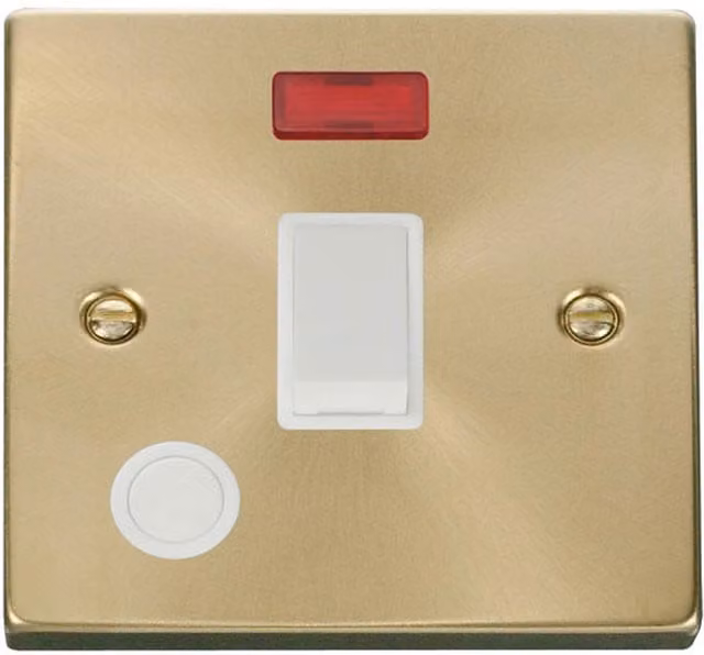 SE HOME Satin Brushed Brass 1 Gang 20A DP Surface Switch with Flex and Neon in White and Gold