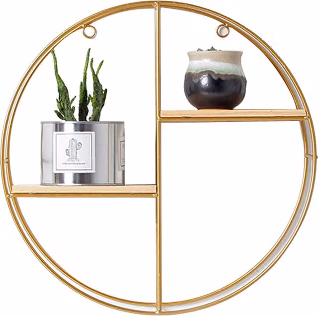 Modern Gold Metal Wall Mounted Open Back Display Rack