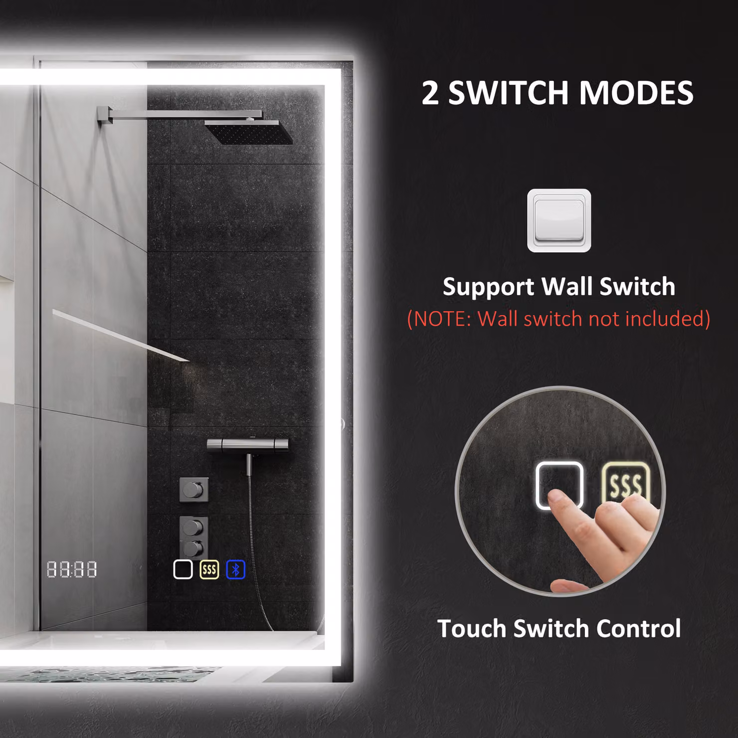 HOMCOM Silver Anti-Fog LED Bathroom Mirror with Bluetooth and Clock, W: 50 cm, H: 70 cm – 8