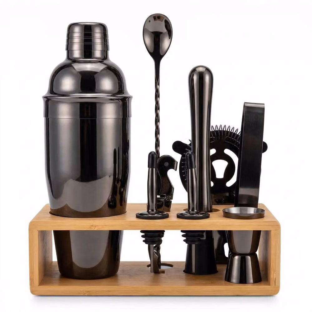 FLAVORA Black 9 Piece Stainless Steel Bartender Set Cocktail Shaker Kit – 2