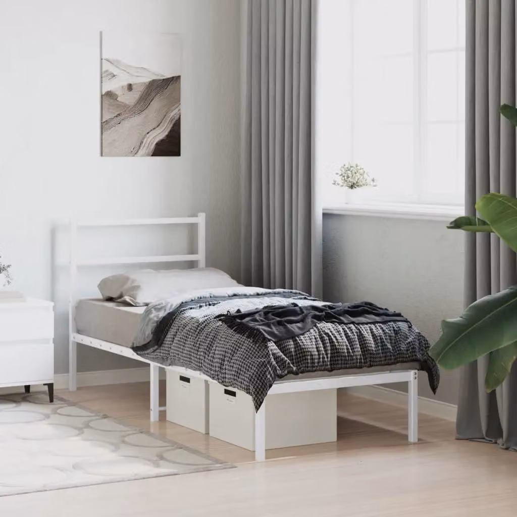 Berkfield Home Metal Bed Frame with Headboard in White, W/D/H: 80 x 200 cm – 3