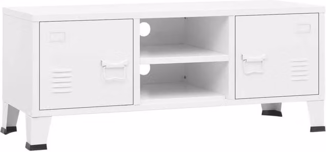 Berkfield Home Industrial Metal TV Cabinet in White, W/D/H: 105 x 35 x 42 cm